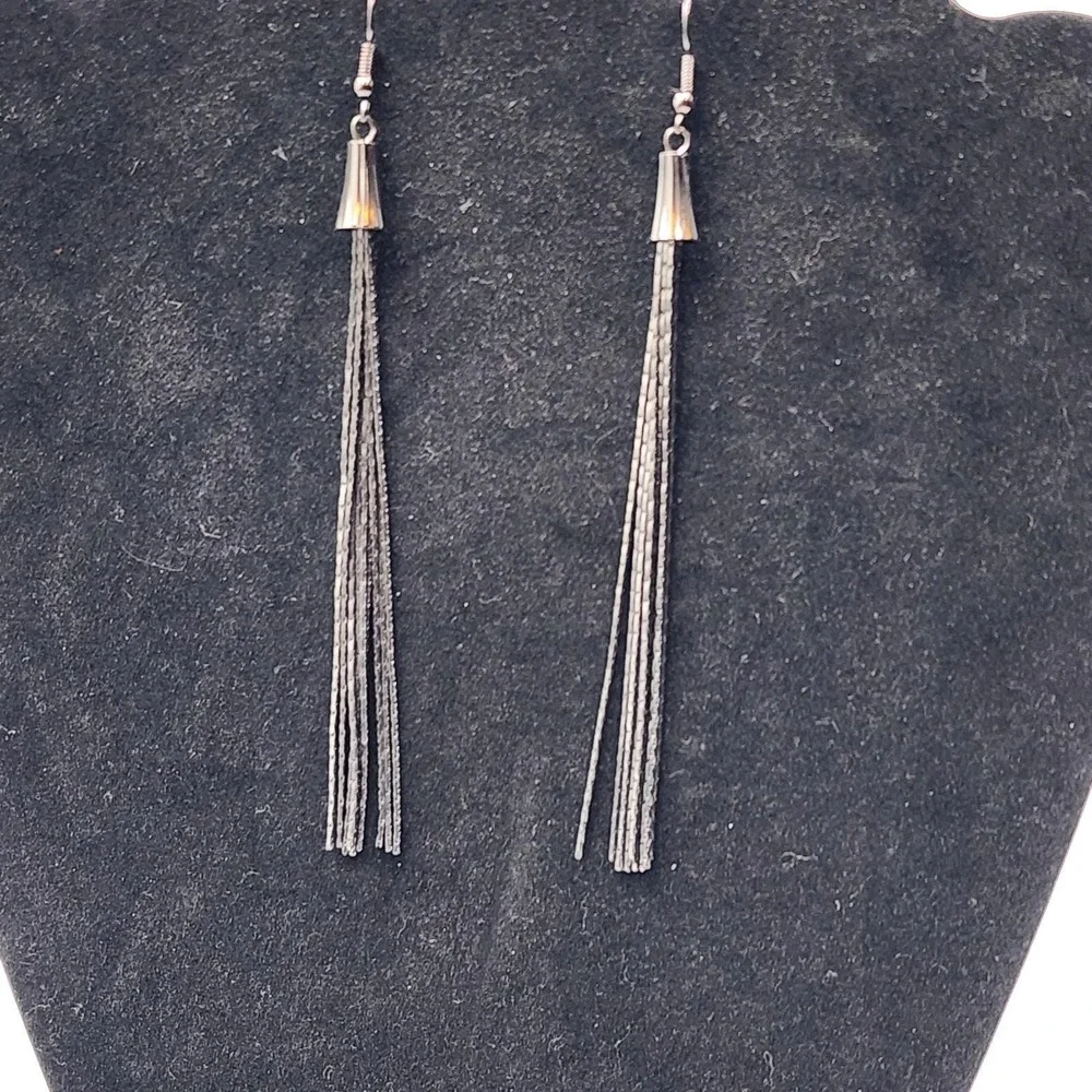 Vintage Fashion 80's Black Gun‎ Metal Chain Dangle Large Drop Earrings 4
